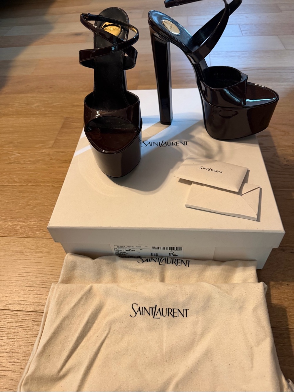 Saint Laurent Patent deep burgundy Leather Rossy Platform Sandals